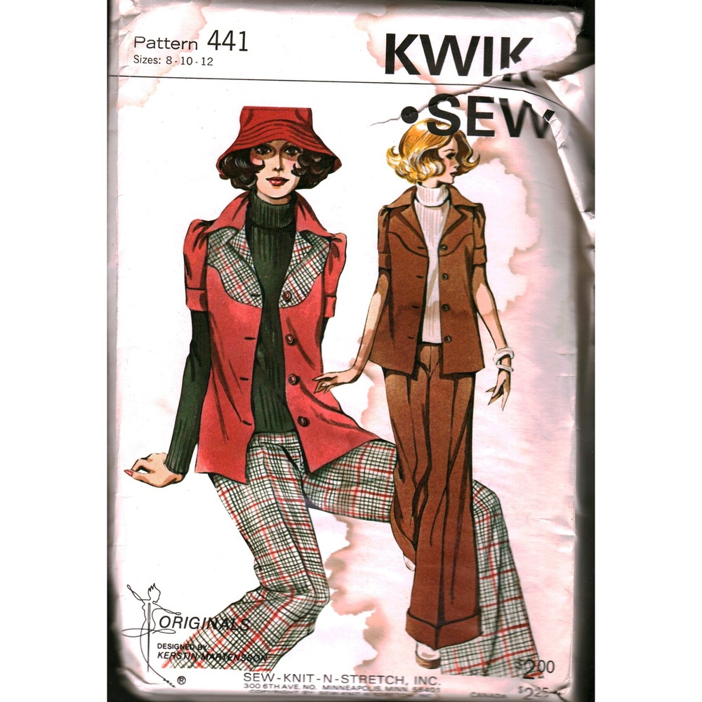 Vintage‎ Kwik Sew 441 Sewing Pattern Women Jacket Wide Leg Slacks Size 8 10 12